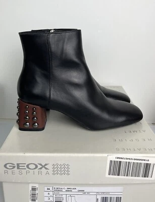 NUEVO EN CAJA Botas de Cuero Geox Seyla Tacones Tachonados Botines con Cremallera Talla 6 Negras Foto 1 de 4