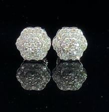 10K White Gold with 0.52CT Natural Diamond-Hexagon Flower Stud Earring AL12