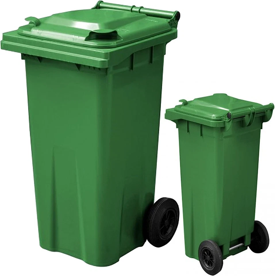Small Compact 140 Litre Green Wheelie Bin With Strong Rubber Wheels & Lid - Image 1 of 1