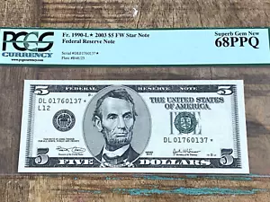 $5 2003 1990-L* San Francisco FRN PCGS 68PPQ - SUPERB + STAR - Picture 1 of 2