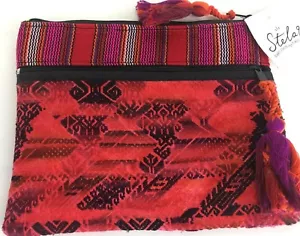 Borsa trucco Stela 9 borsa pochette tessuto rosso nappe cerniera nuova 2551-K - Foto 1 di 3