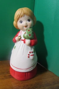 VINTAGE porcelain bell - girl with Christmas outfit - about 4" tall  Enesco? - Picture 1 of 5