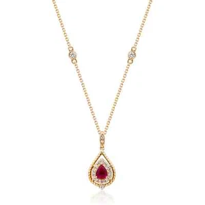 0.36 Ct Ruby & Natural Diamond Prong Pendant 14K Solid Yellow Gold - Picture 1 of 4