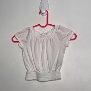 Gap Smocked Raglan Top Girls Size XS 4 Short Sleeve Solid White Shirt EUC - Picture 1 of 4
