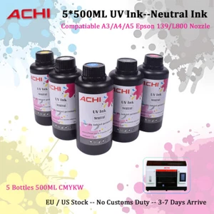 500ml UV Tinte für ACHI A3 A4 A5 UV Drucker Epson R1390 L800 Düse 5 Flaschen IN USA - Bild 1 von 9