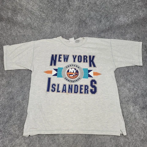 Vintage New York Islanders T-Shirt XL Gray Y2K NHL Hockey Graphic Tee Cover