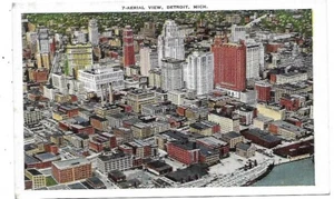 LINEN POSTCARD AERIAL VIEW, DETROIT, MICH. UNPOSTED NO WRITING - Picture 1 of 2