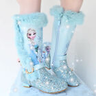 Kids Girls Princess Elsa Anna Winter Warm Snow Boots Fur Lined Sequin Shoes Gift