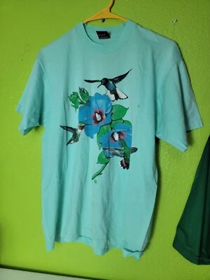 Vintage 1980s Womens T-shirt Screen Stars Best Hummingbirds Flowers Large USA - Image 1 of 4