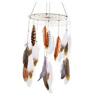Boho Feather Baby Mobile for Crib, Bohemian Nursery Gender Neutral Hanging  - Image 1 of 4