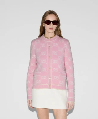 Gucci Cardigan Women's GG Supreme Cotton Jacquard Open Front Sweater Sz L - Image 1 of 4