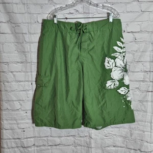 Pacific & Co Swim Trunks Mens XXL 2XL Hibiscus Green Floral Board Shorts Net - Picture 1 of 7