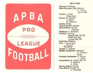 1989 APBA Football w/ XF (37 Card) Team Set - NEW YORK GIANTS - Picture 1 of 3