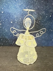 Vintage Christmas Angel Silver Metal Wire Choir Figurine 3.5 Inch Holiday Decor - Picture 1 of 10