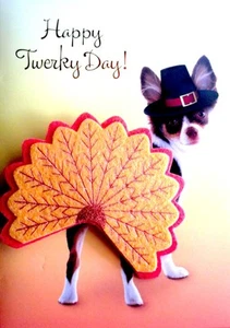 Papyrus Embroidered Tail on a Spring Dog Funny Thanksgiving Greeting Card - Picture 1 of 4