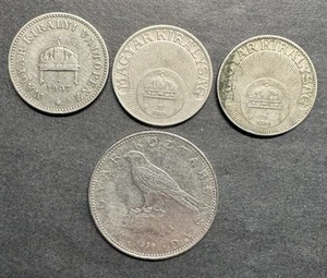 Lot Of 4 Hungary Coins 20 Filler 50 Forint 1907 1926 1996 Collection Bird Old - Picture 1 of 2