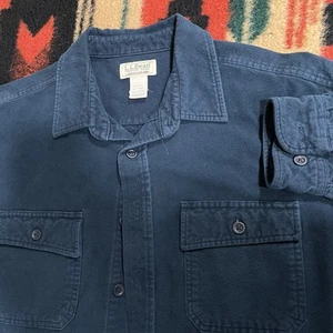 LL BEAN Shirt Mens XL Tall Navy Blue Chamois Flannel Button Field Military Camp - Picture 1 of 9
