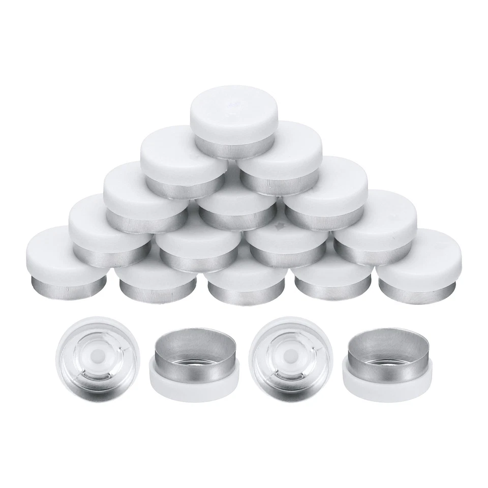 13mm Flip Off Caps 200PCS Burr-Free Flip Off Top Caps, White/Silver Foto 1 de 4