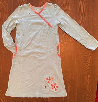 LL Bean Girls Blue Dress With Embroidered Flowers Size 10 - Image 1 of 4