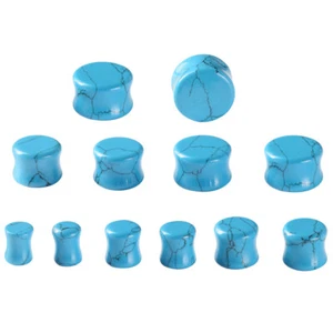 Natural Stone Ear Plugs Ear Gauges Double Flares Flesh Tunnels Saddle Plug-PAIR - Picture 1 of 39