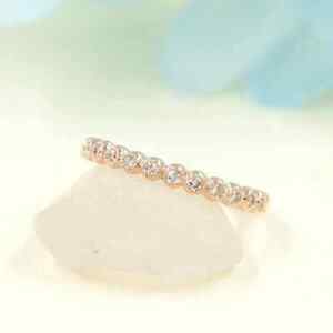 Beaded Diamond Ring / Milgrain Stacking Ring / Round Cut Diamond Wedding Band