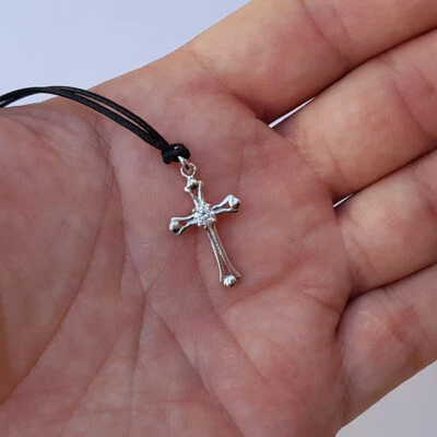 COLLANA PENDENTE CIONDOLO CROCE ZIRCONE STRASS BRILLANTE ARGENTO DONNA - Immagine 1 di 4