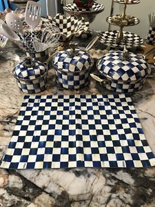 Mackenzie-Childs Royal Check & Royal Stripe COTTON Placemats NEW Set Of 2. NIP. - Picture 1 of 12