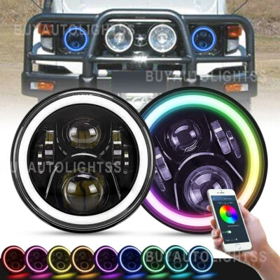 Pair 7" INCH LED Headlights RGB Halo for Toyota Landcruiser HZJ75 78 79 Series - image 1 of 4