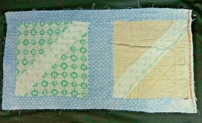 Antigua pieza de edredón cortador 25" x 13" azul rosa verde Foto 1 de 4
