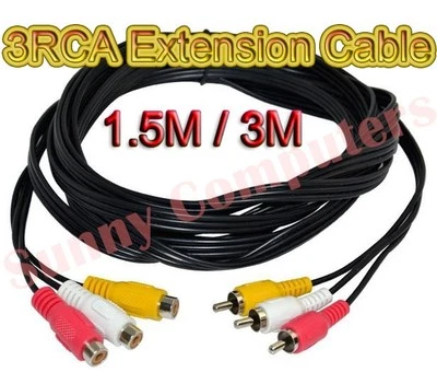 Cable adaptador de extensión compuesto de audio y video 3 RCA macho a 3RCA hembra DVD AU Foto 1 de 3