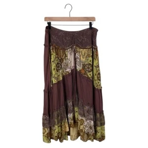 Vintage 90s Y2K FANG Tiered Maxi Skirt Size Large Brown Green Whimsygoth Boho - Picture 1 of 7