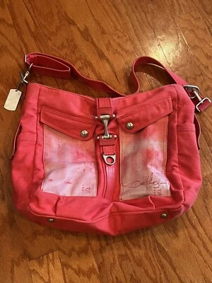Oakley Hobo Cartera Bolso de Mano Coral Rosa Lona Mujer Bolso Bolsa de Arena Playa AP Foto 1 de 4