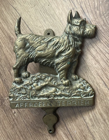 ANTIQUE BRASS DOOR KNOCKER.  ABERDEEN TERRIER Cover