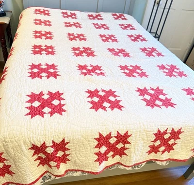 复古古董手工拼接红色和白色被子 ZZ662 — 第 1/4 张图片