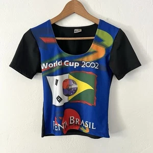 Camiseta corta de colección Copa Mundial 2002 Corea Brasil Spandex y2k para mujer talla L/G - Imagen 1 de 4