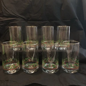 Arby's Vintage Libbey Glasses Holly Berry Water Glass 1983 Christmas Set of 8 - Picture 1 of 7