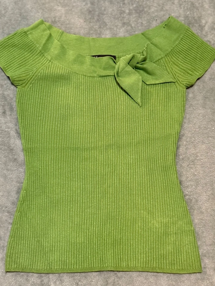 Suéter elástico verde lazo mezcla seda INC para mujer talla PS (usado estado) Foto 1 de 4