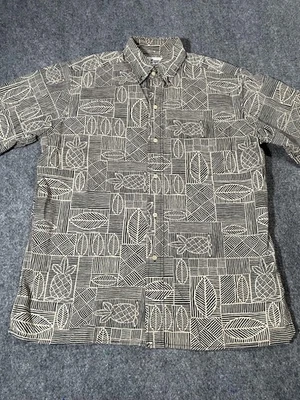 Camisa Reyn Spooner Para Hombres Grande Tostada Negra Hawaiana Aloha Estampado Reverso Piña Foto 1 de 4