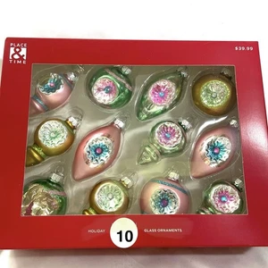 Set of 10 Nostalgic Christmas Multi Color Glass Ornaments Place & Time READ - Picture 1 of 6