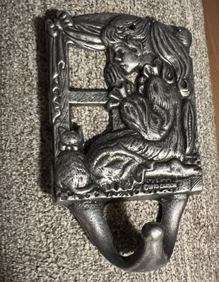 Vintage 90’s Praying Girl Metal Hanger Pewter  Wall Hook Holder 4.75" - Image 1 of 3