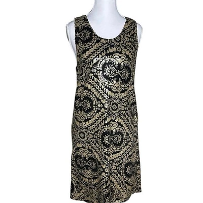 Jun & Ivy Black Gold Baroque Sequin Medium  Sheath Holiday Party Dress  - image 1 of 4