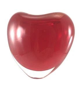 Murano Glass Red Crystal Heart Vase Ground Bottom Unsigned 5 x 5.5 Inches - Picture 1 of 6
