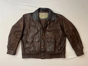 Vintage 80's Weekend Adventure Leather Bomber Indiana Jones Double Collar LARGE - Picture 1 of 15
