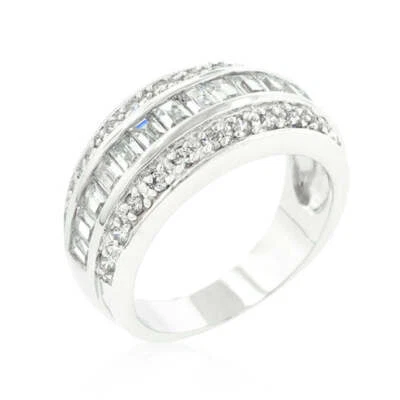 3-Row Wide Cubic Zirconia Band Ring - Image 1 of 4