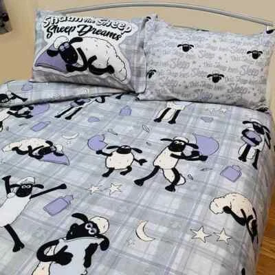 Shaun The Sheep Plaid Grey Purple Black Single Bed Duvet Cover Bedding Set Gift