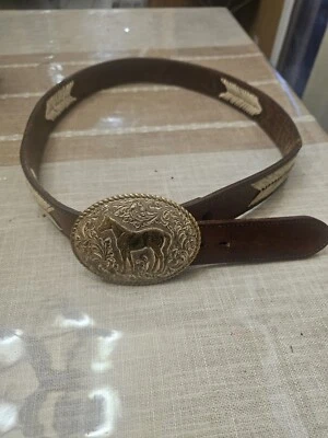 VTG Crumrine Horse Belt Buckle Mens Western Silver Plate Bronze Made USA M4 - Image 1 of 4