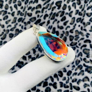 Sterling Silber Träne Mystic Topas Anhänger Regenbogen Feuer facettierter Edelstein Schmuck - Bild 1 von 15