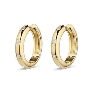 9ct Yellow Gold on Silver CZ 8mm Huggie Hoop Ladies Earrings - Picture 1 of 5