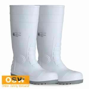WHITE SAFETY ANTI-STATIC ANTI-SLIP WAREHOUSE/OUTDOOR ANKLE SUPPORT WORK GUMBOOTS - Picture 1 of 4