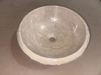 16" Sahara Beige Chiseled Marble Bathroom Vessel Sink AS-IS Sale sink# 206 - Image 1 of 4
